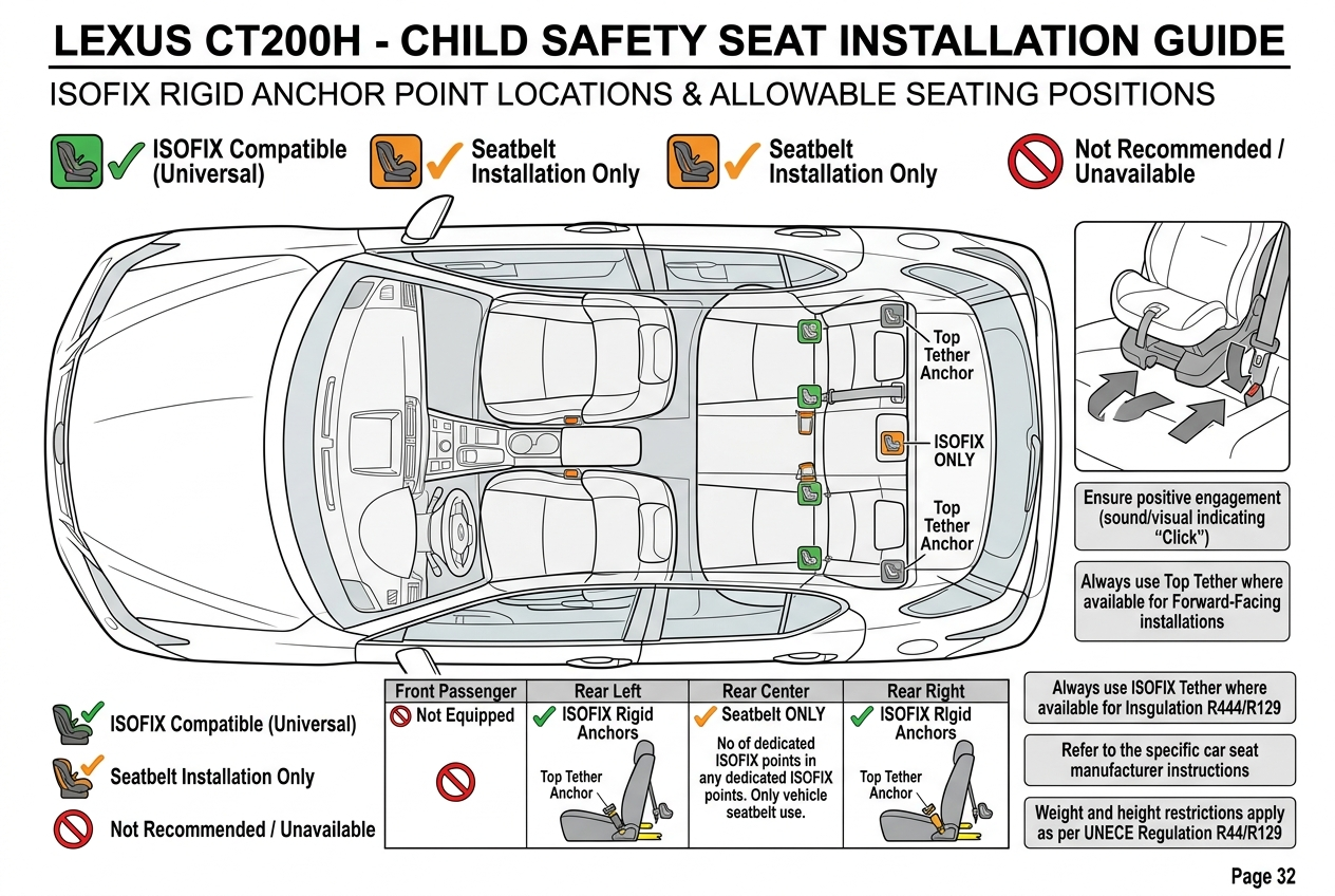 Idoneità del sistema di sicurezza per bambini per le varie posizioni di installazione (con ancoraggi rigidi ISOFIX)